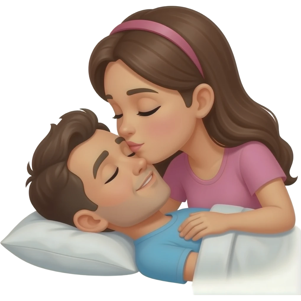 Wife kissing on forehead of sleeping husband lovingly emoji