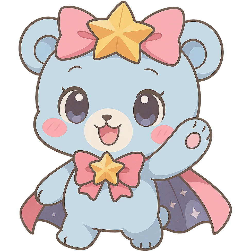 Transform the anime style magical bear into chibi style with exaggeratedly cute proportions, keeping no background. Maintain the anime aesthetic while emphasizing cuteness and chibi proportions. emoji