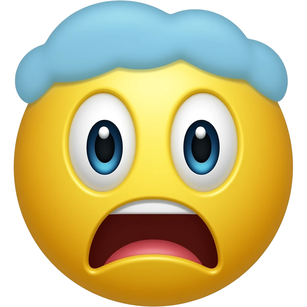 Yellow circle with blurred blue top screaming in fear emoji