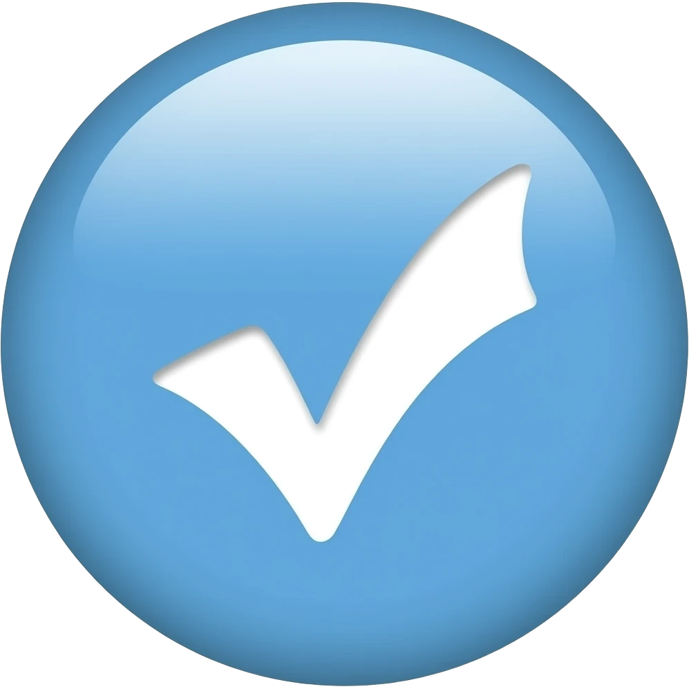 Create a white checkmark with a light blue circle as a background; it should not have a shadow, but it should be smooth and 2D. emoji