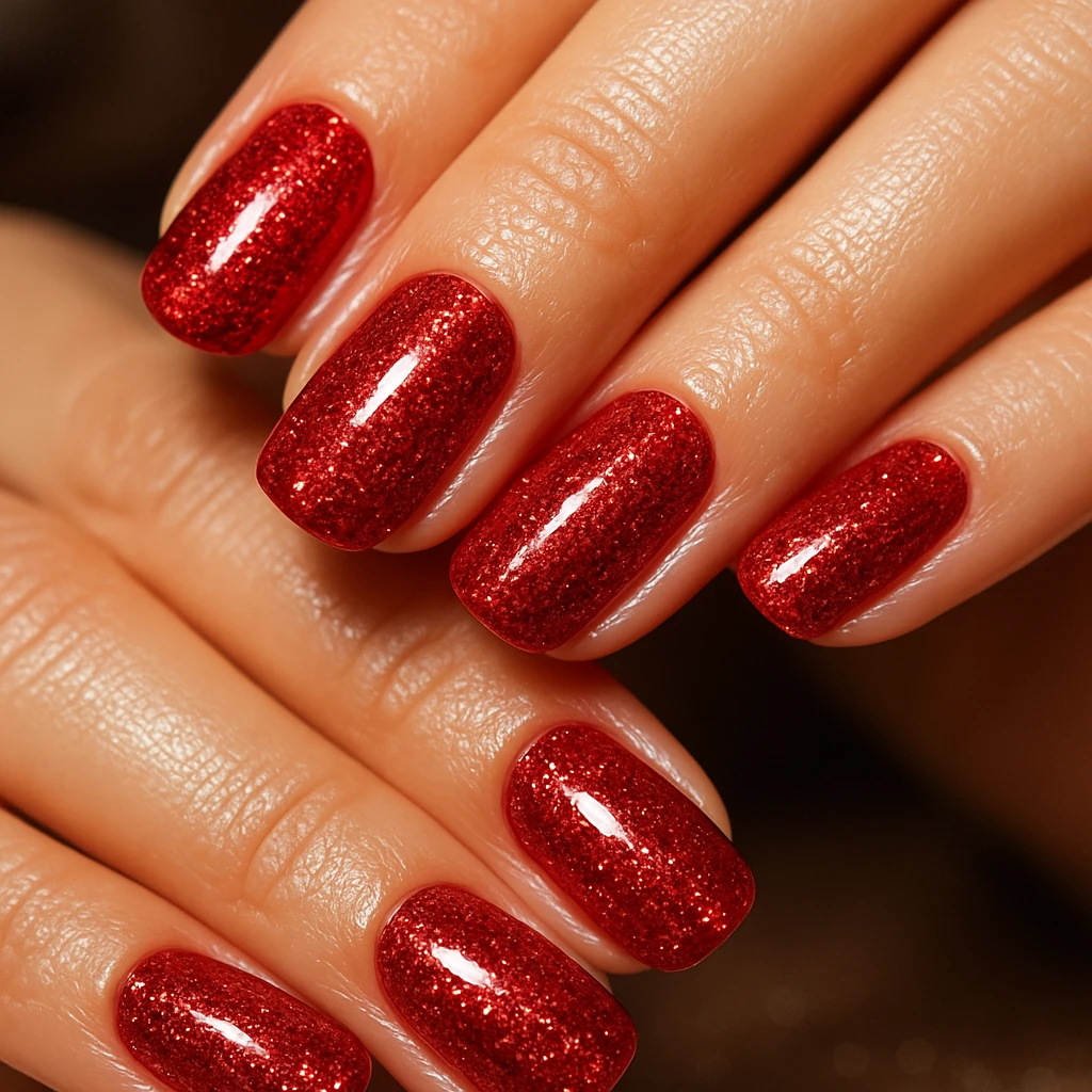 red nails with glitter emoji