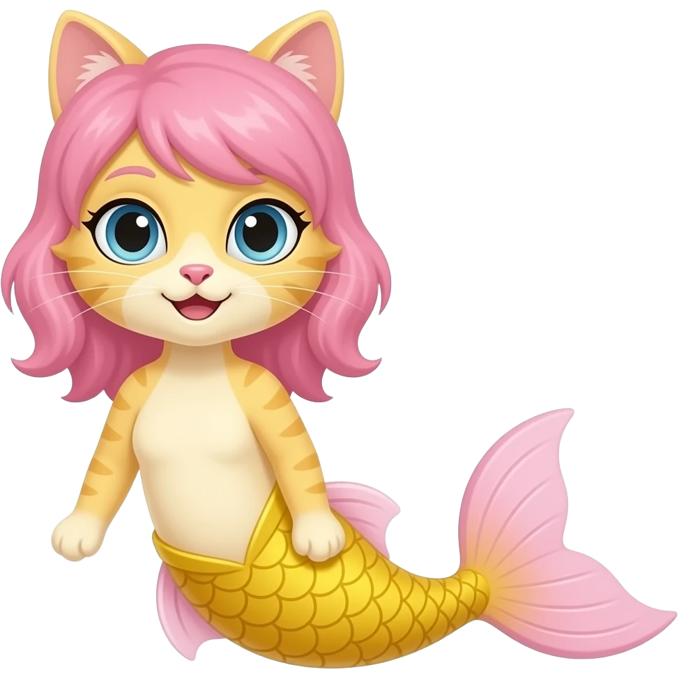 Yellow anthro cat  with  pink hair long light pink fins and yellow mermaid tail emoji