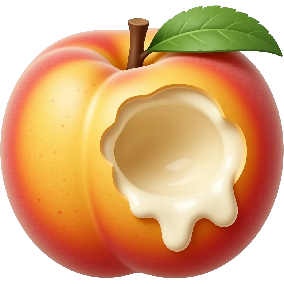 peach with a hole in it with cream coming out emoji