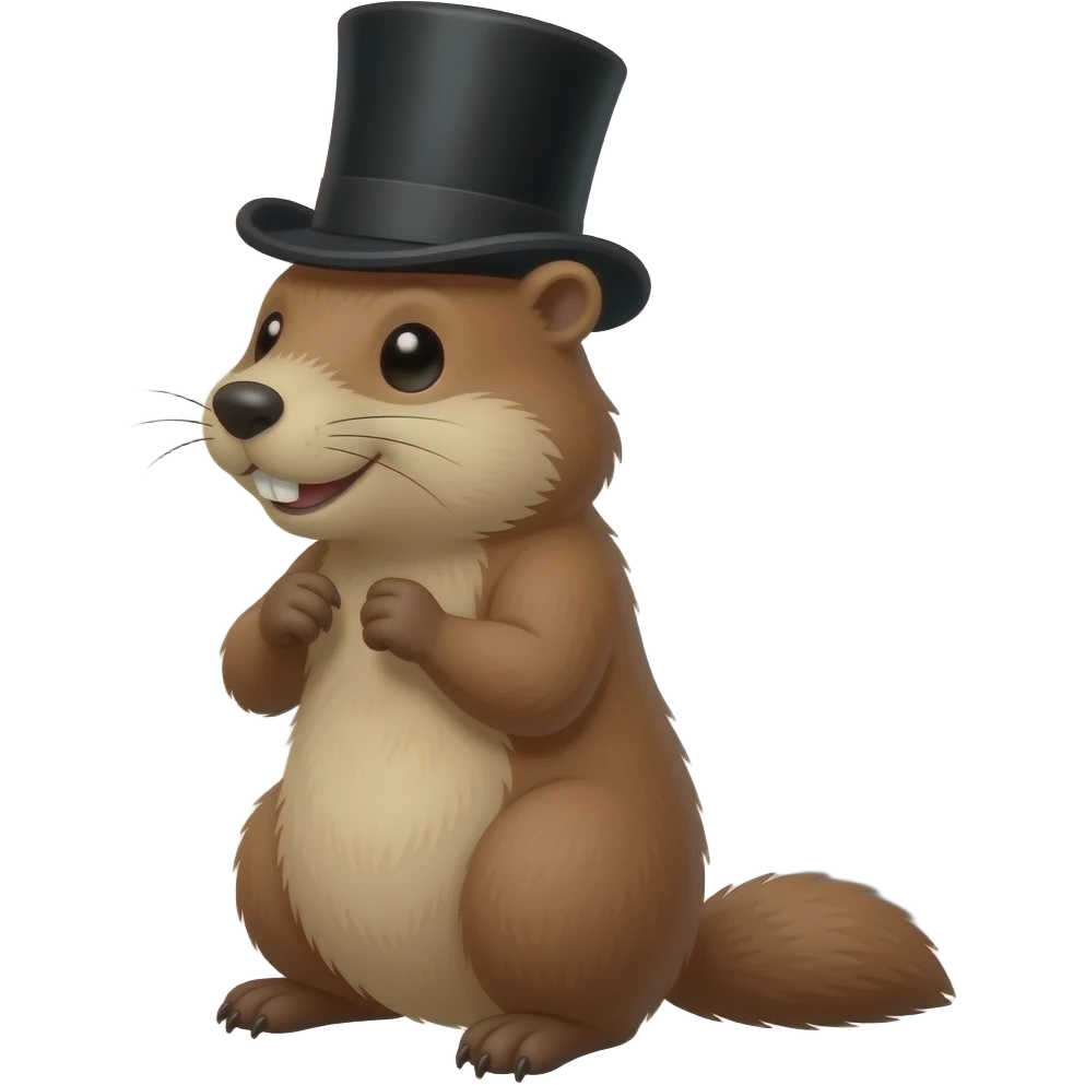 A groundhog in a top hat seeing his shadow emoji
