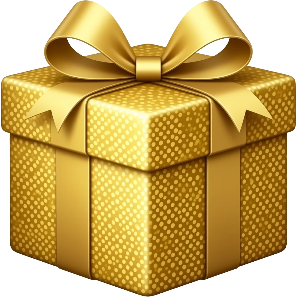 golden glitter gift box with robbon on it emoji