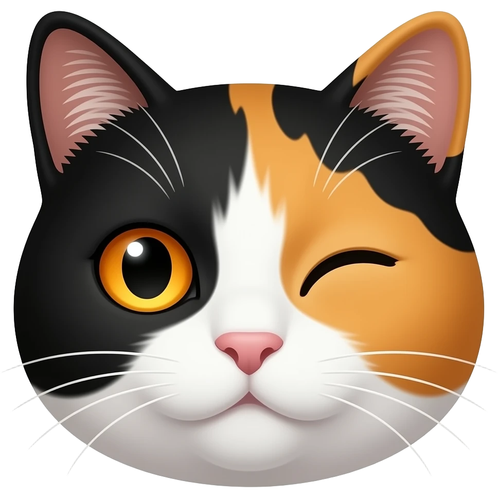 Calico cat face all black orange left eye emoji