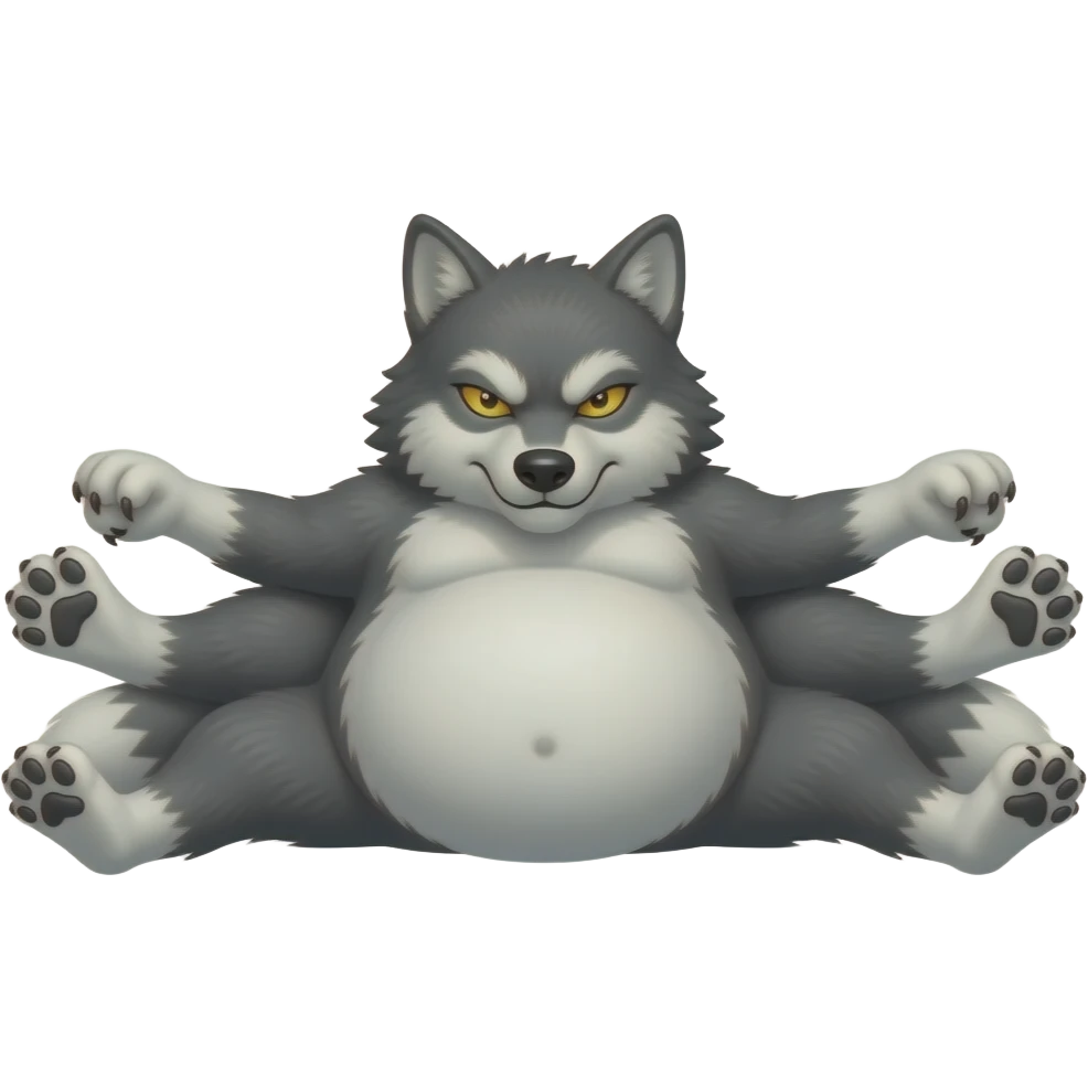 Hazme un lobo durmiendo y estirado. Tiene que tener mucha barriga. Tiene que ser malo emoji