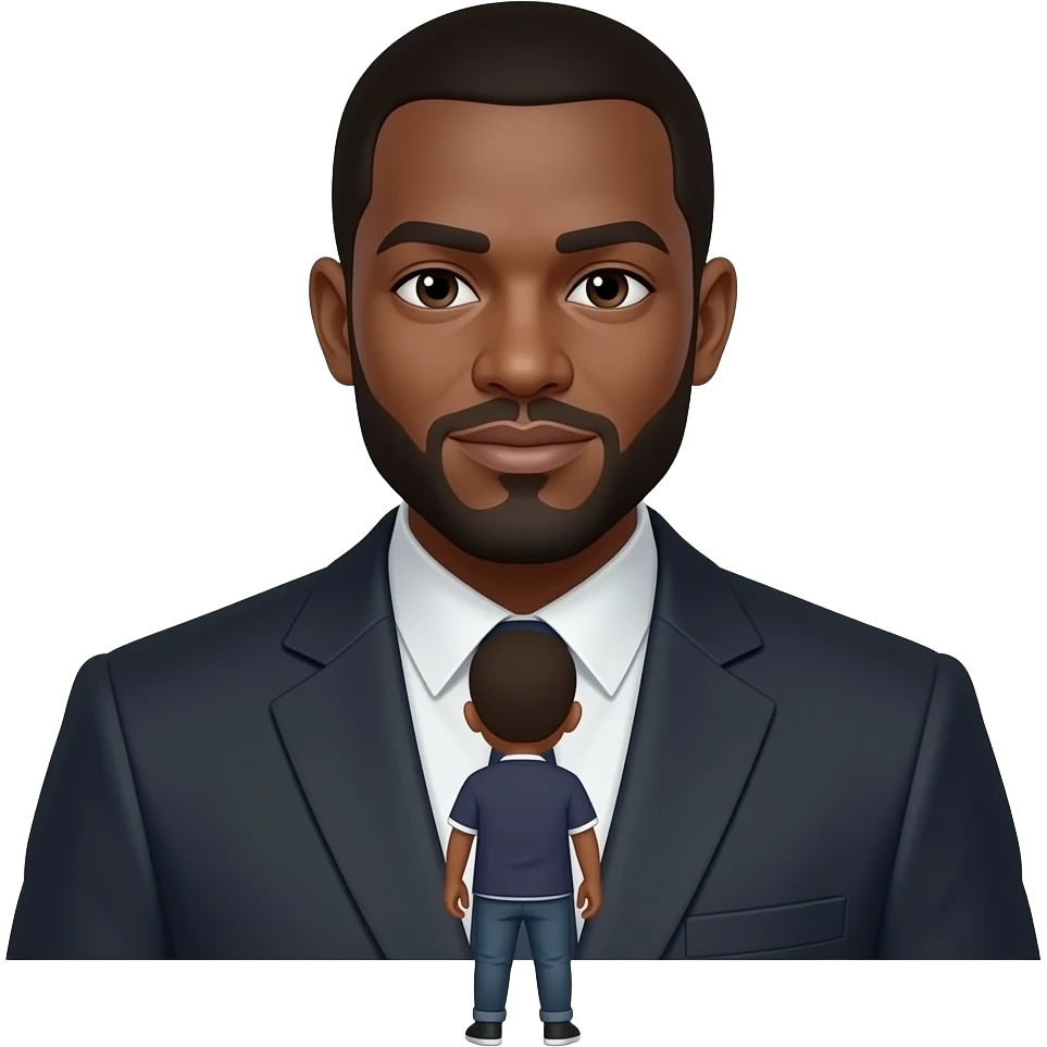 petit garçon peau noir tête baissé, devant homme noir emoji