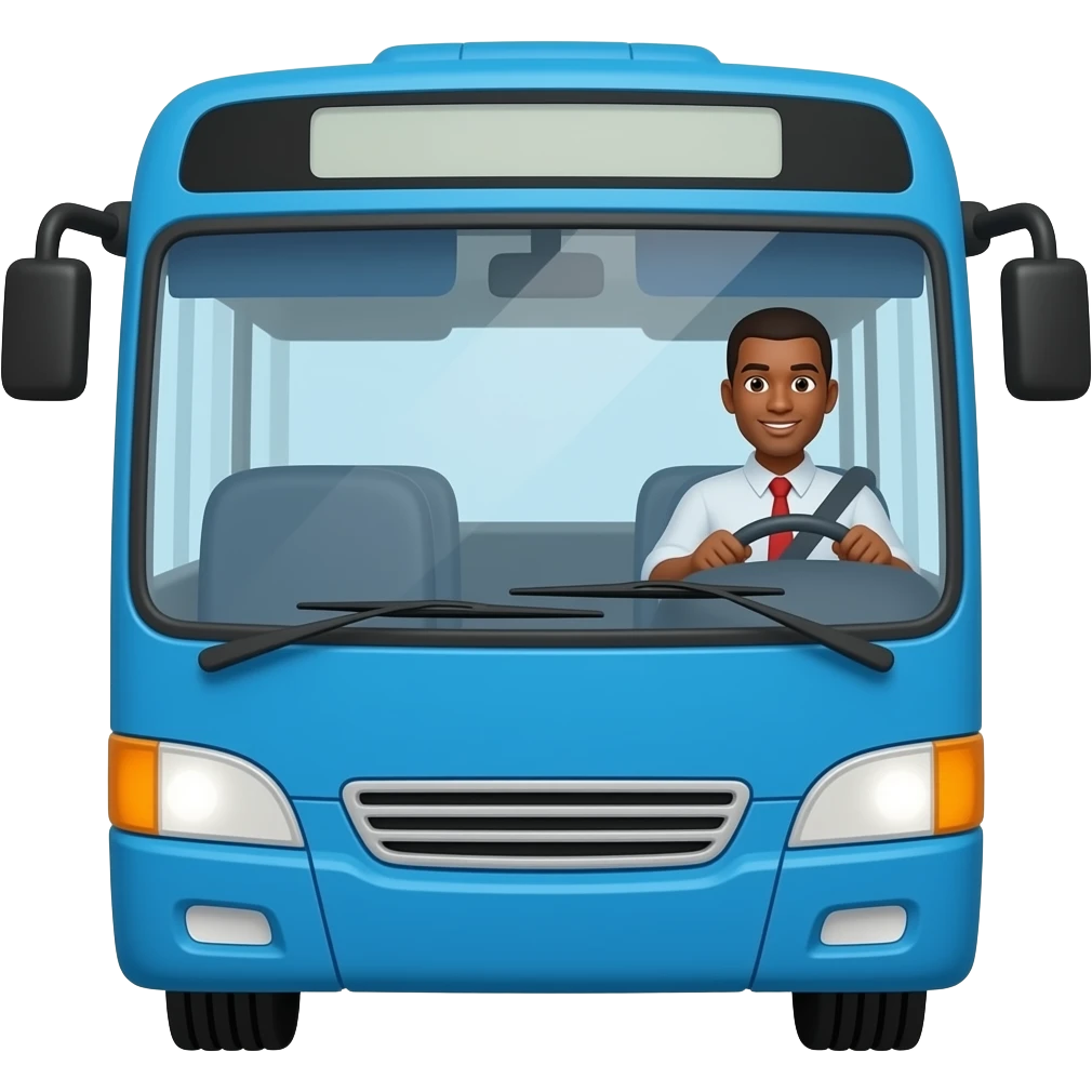 Emoji hombre conductor moreno, bus color azul emoji