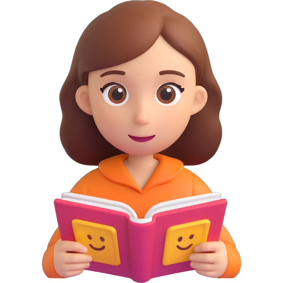 girl reading a book, 3D emoji style, friendly and smooth emoji