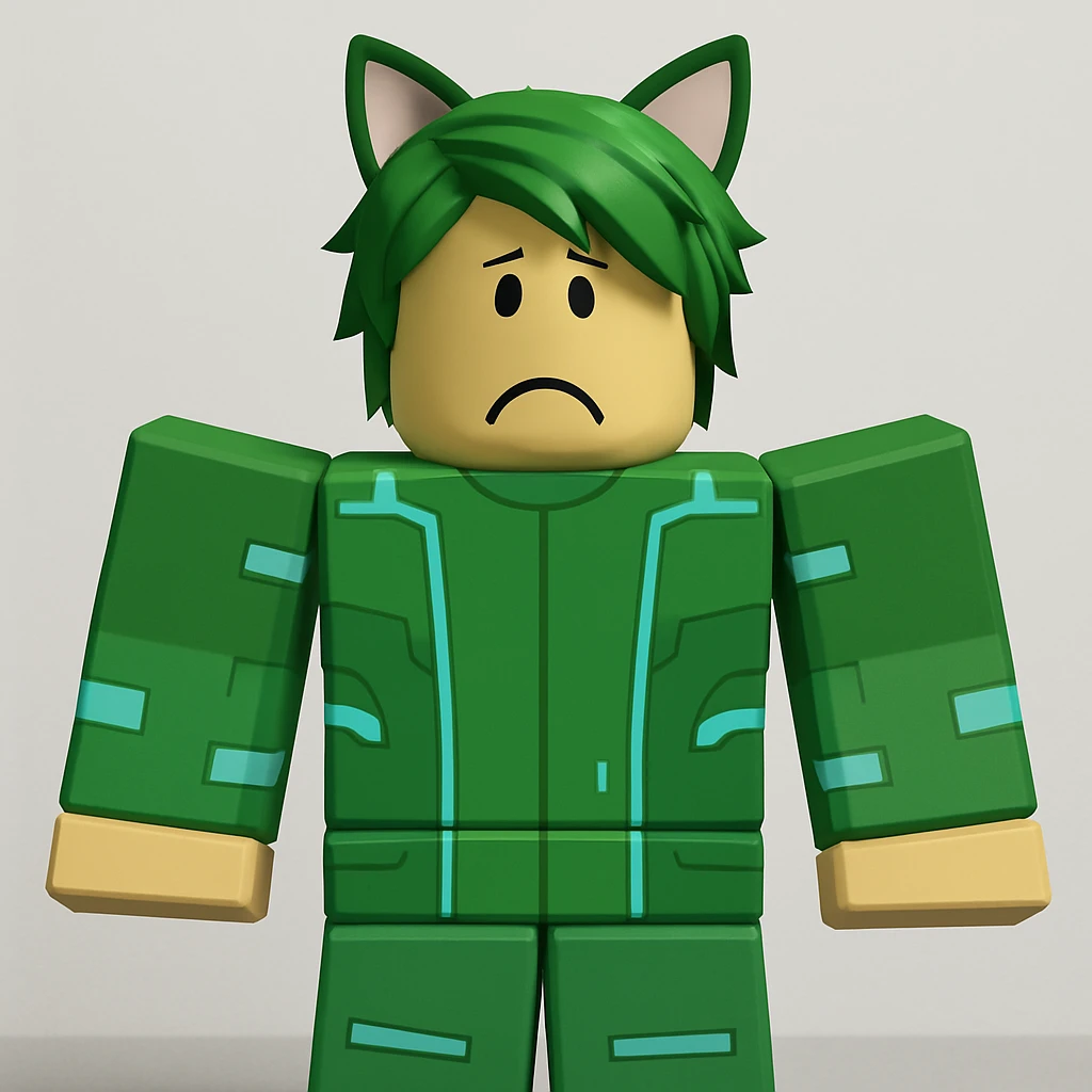 Edit the character in the original Roblox style with a sad expression, keeping the original Roblox style and background. emoji