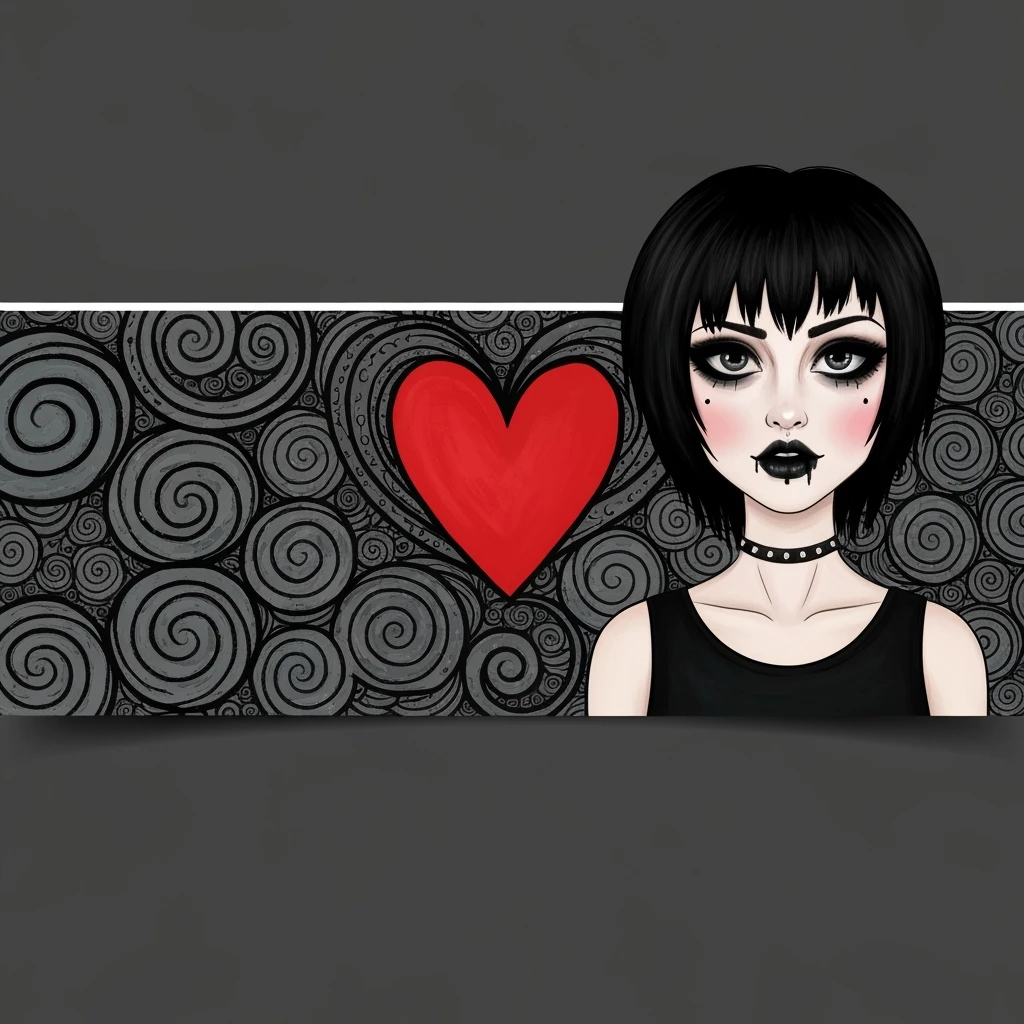 emo banner with a heart accent, cute, expressive emoji