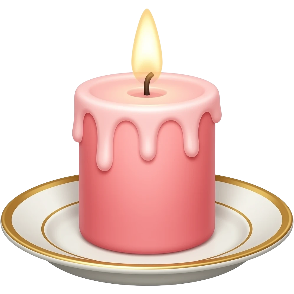 Celestial divine Thin tall neat petite cute slim dainty narrow Pastel Reddish-pinkish vintage candle on a tiny narrow gold and white plate emoji