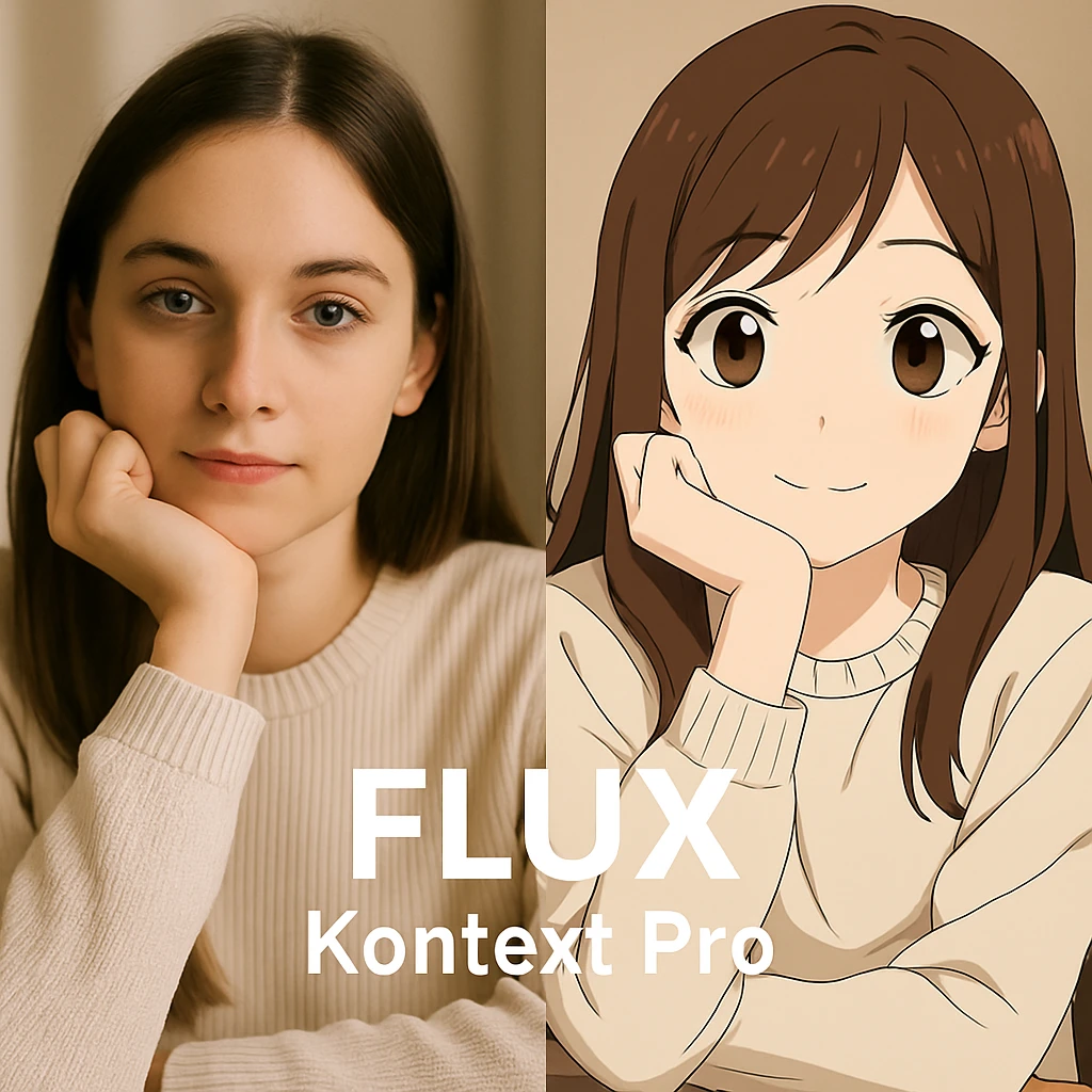 replace the logo with the text of "FLUX kontext pro" without black background just text, keep everything else same emoji