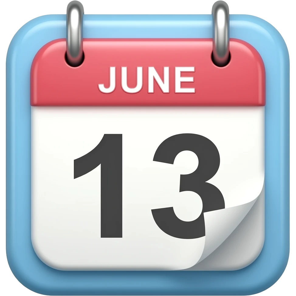 light blue and pink calendar that says june 13th emoji