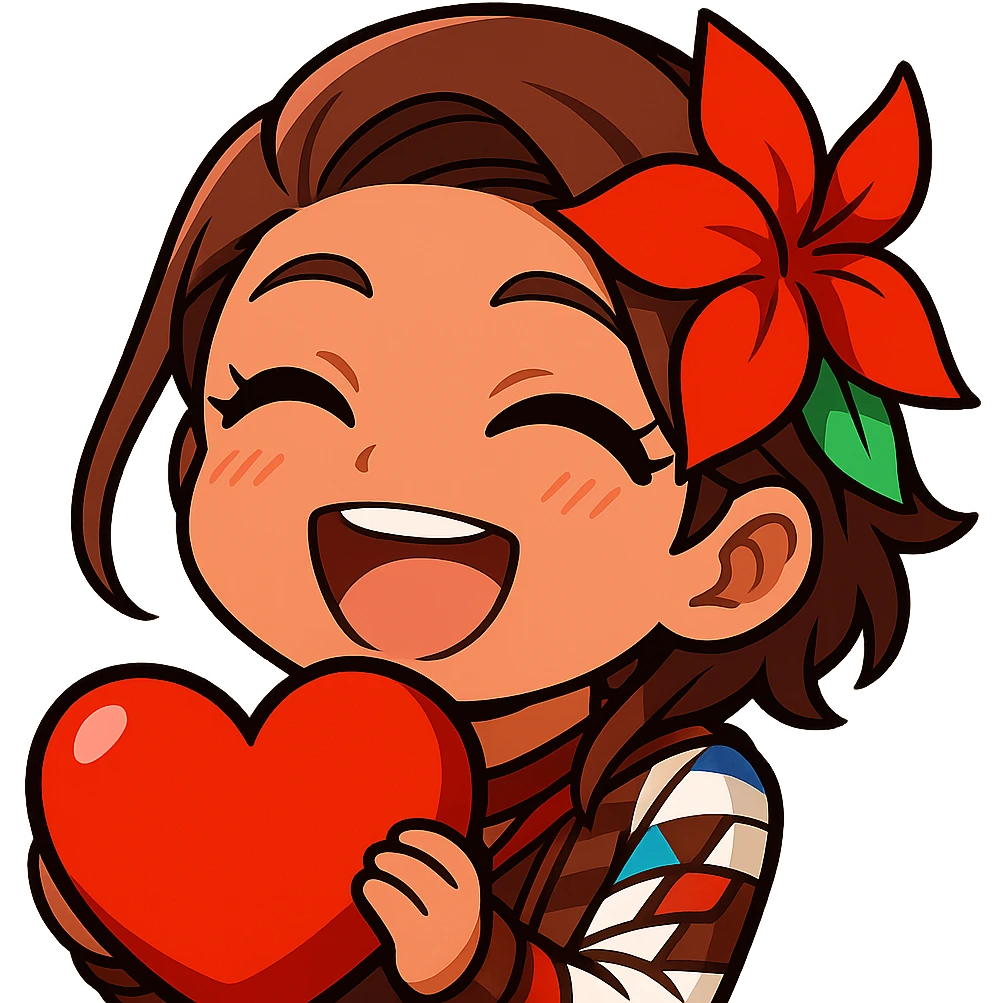 Azucena from Tekken 8 in chibi sticker style laughing with eyes closed, designed for Twitch emote use. emoji