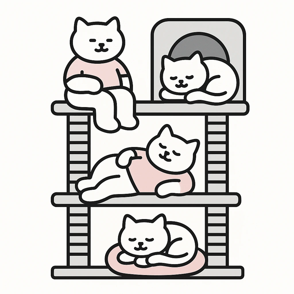 cats relaxing in a vertical playhouse emoji