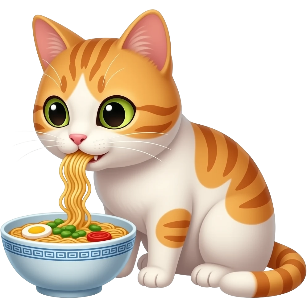 라면을 먹고 있는 고양이 emoji