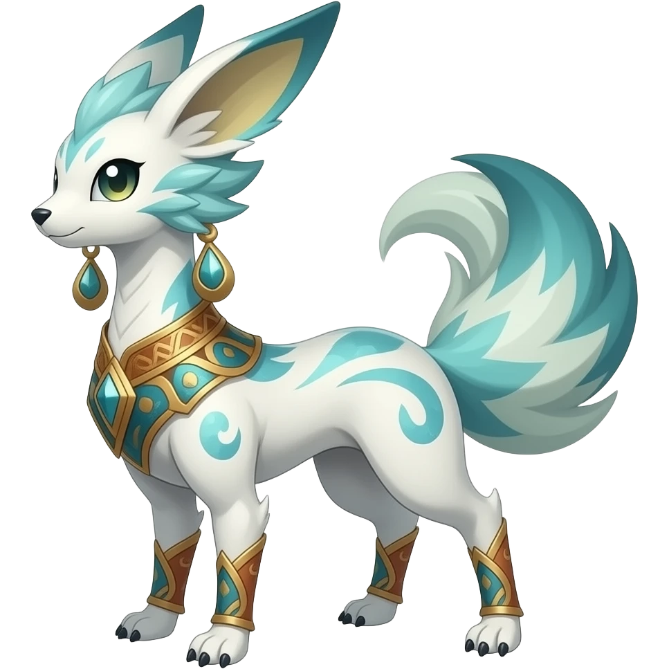 Slim tall elegant oriental stylish tribal painted Asian Absol-Glaceon-Sylveon-fusion-hybrid-creature emoji