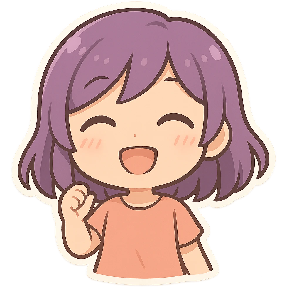 chibi girl with purple hair, smiling emoji