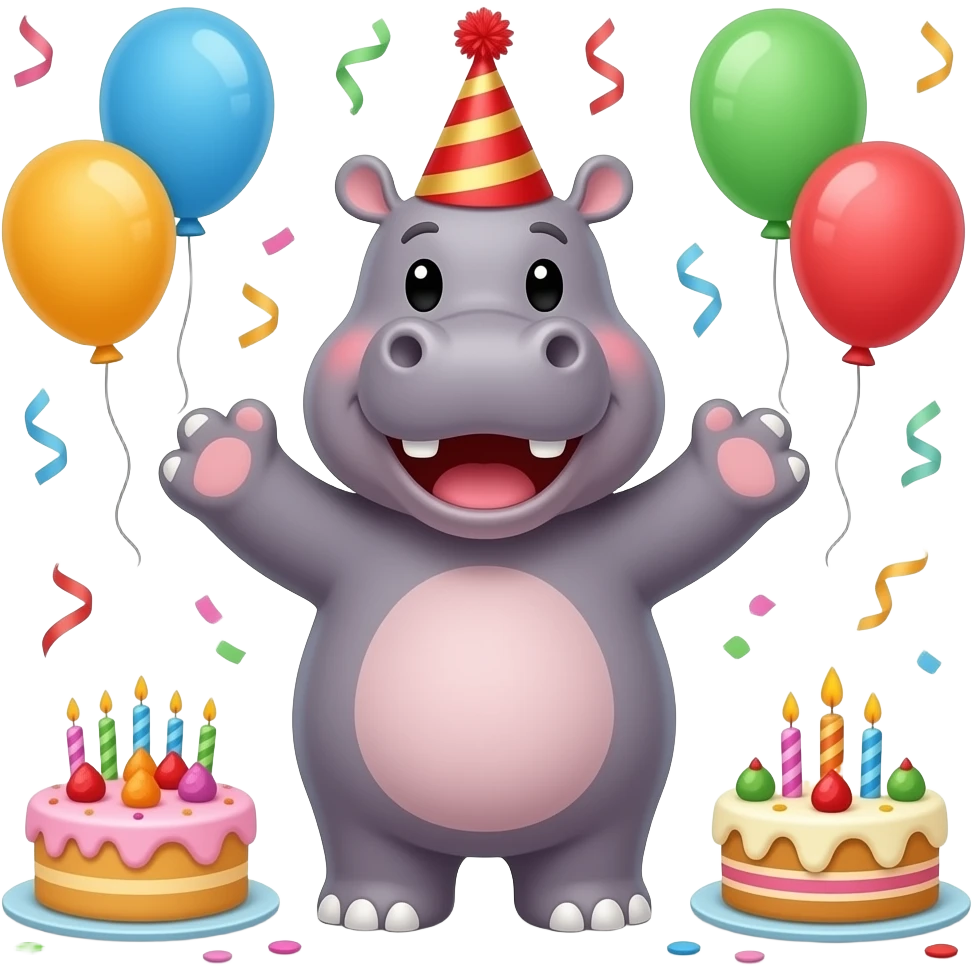 Hippo birthday ! Party hat and and happy on its birthday and all the accessories and celebrations celebrating its day :) emoji