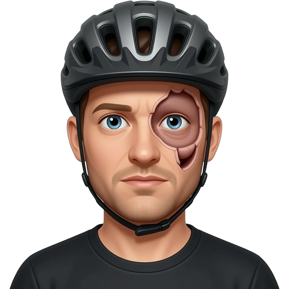 the shits stabber, his face is deformed and he's wearing a crooked bike helmet emoji