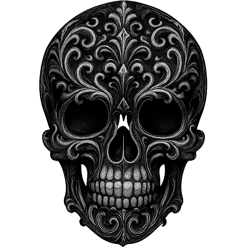 gothic skull, black and silver, ornate and elegant, no background emoji