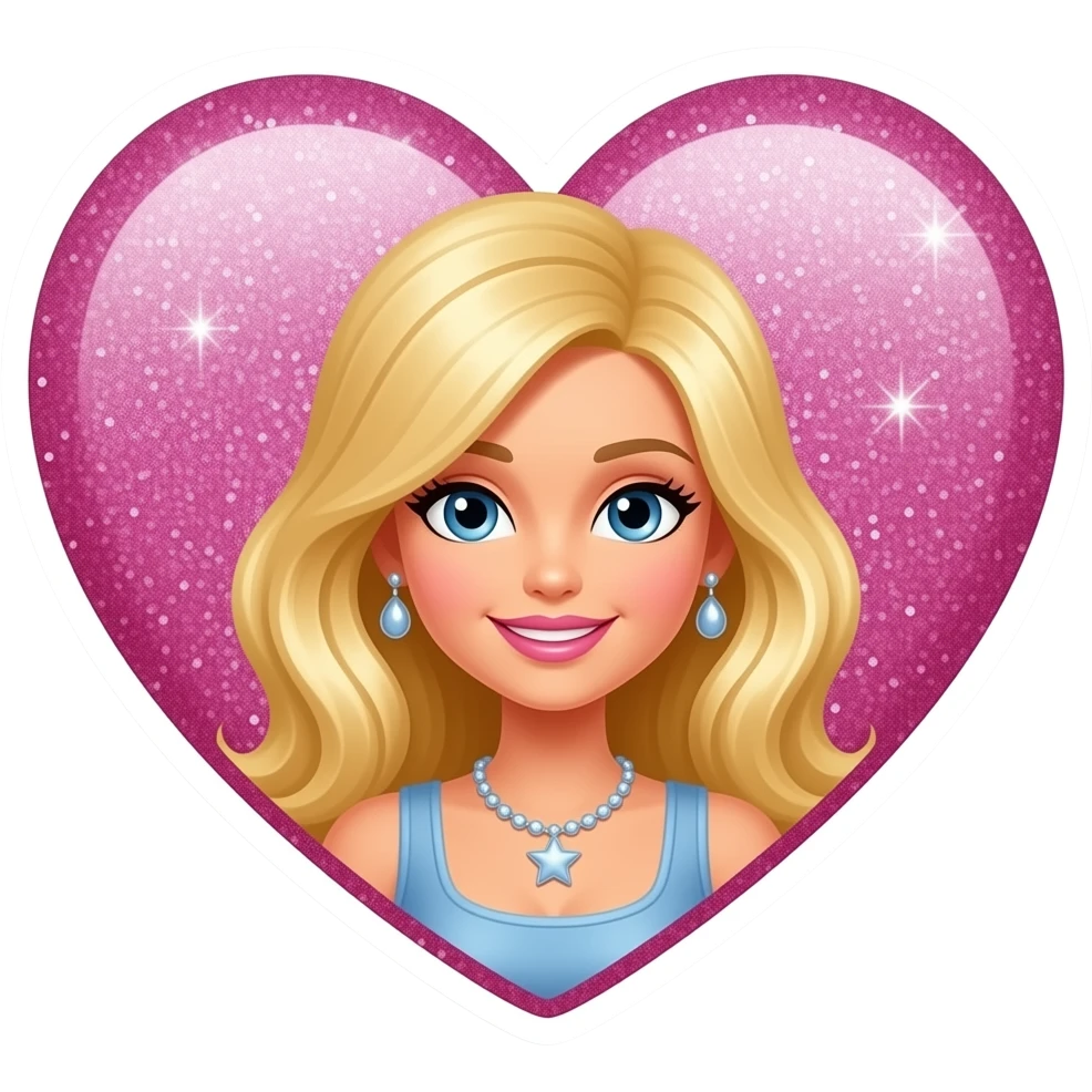 Stickers: hearts, stars, glitter accents characters inspired by barbie colour pallete emoji