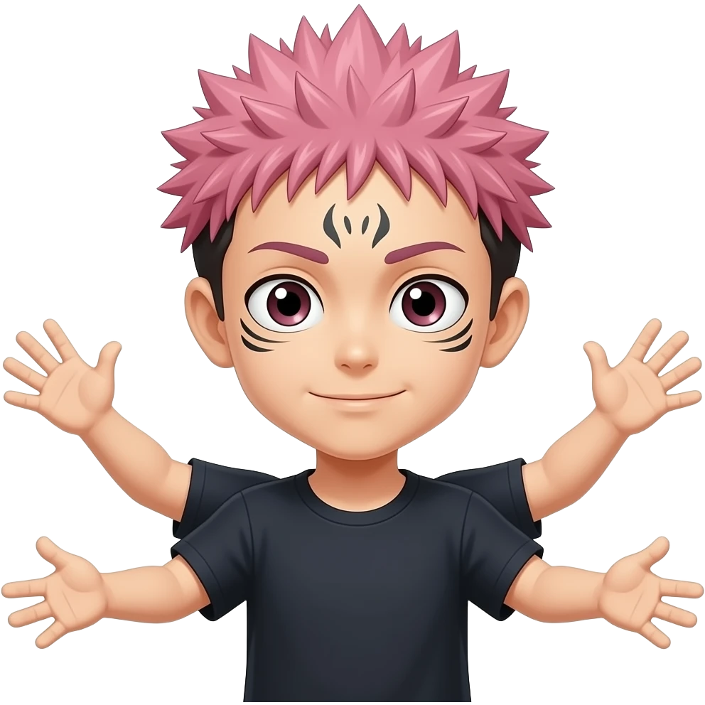 Sukuna the pink haired with 4 arms and 4 eyes boy looks like yuji ITADORI but slicked back hair emoji
