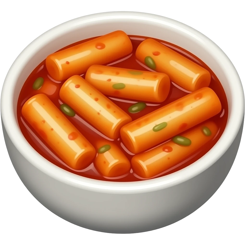 cute korean tteokbokki emoji, bowl of spicy red rice cakes with sauce, korean street food, minimal emoji style emoji