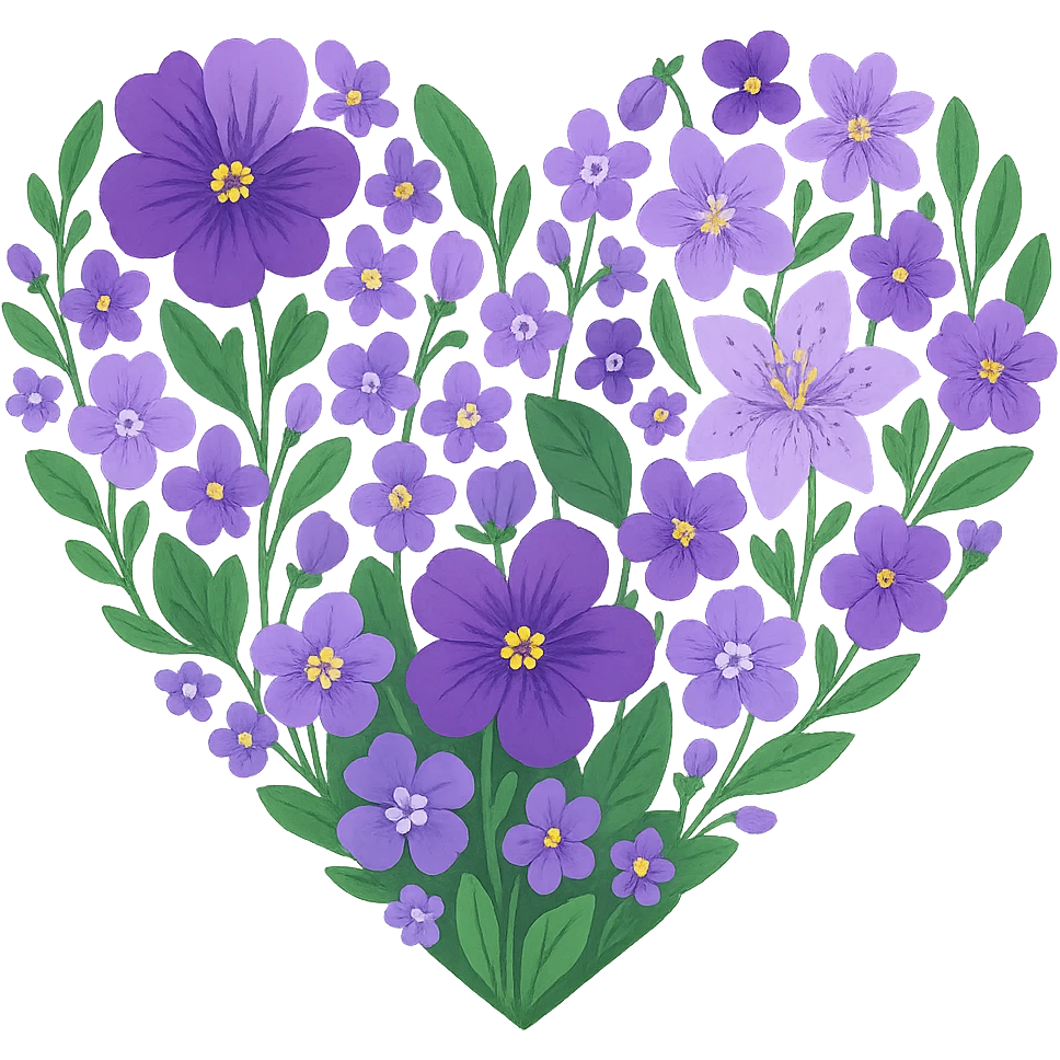 heart with a vibrant violet garden, clean digital illustration, no background emoji