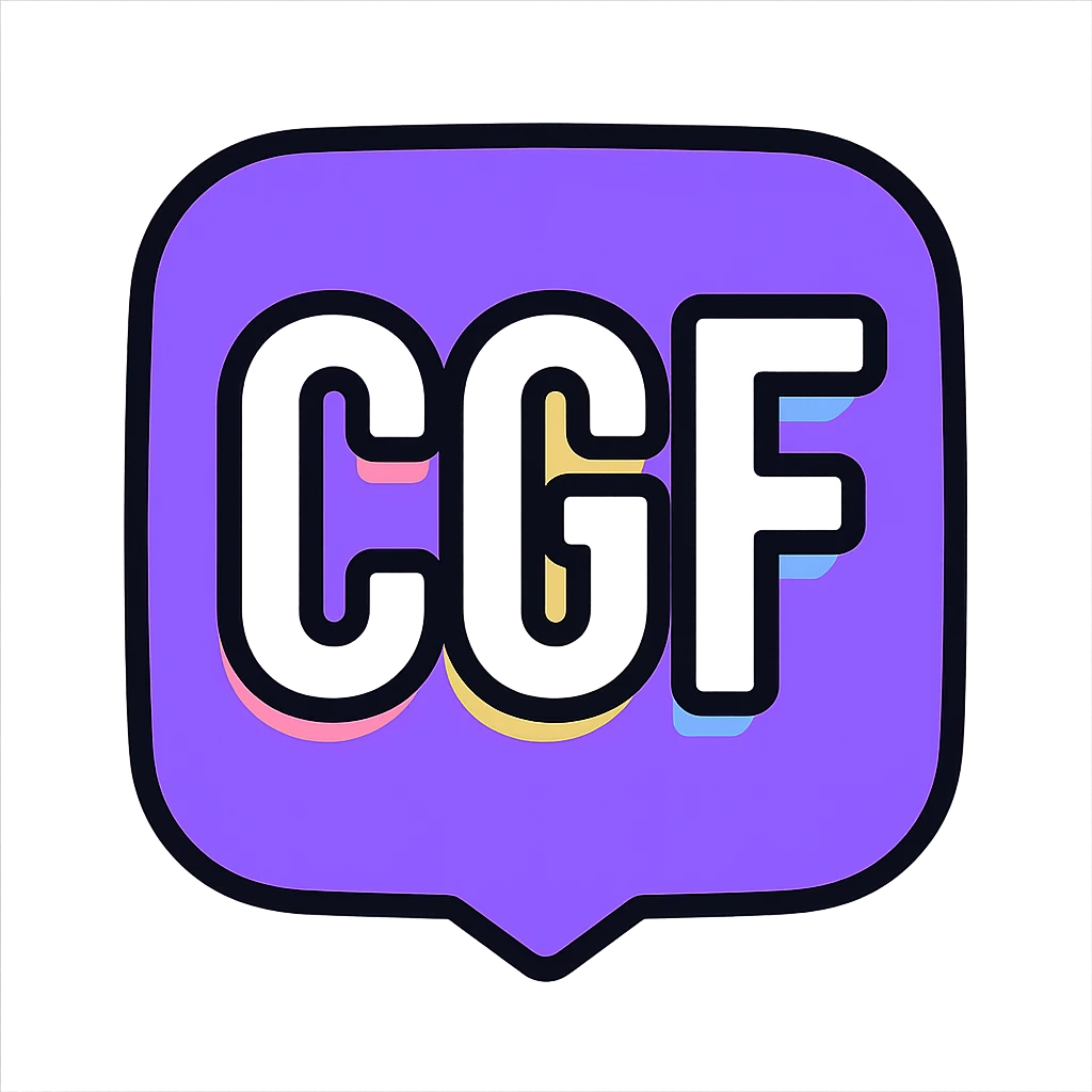 Discord emoji for a server with 'CGF' in bold white letters outlined in pastel colors, modern and friendly, transparent background, 128x128 emoji