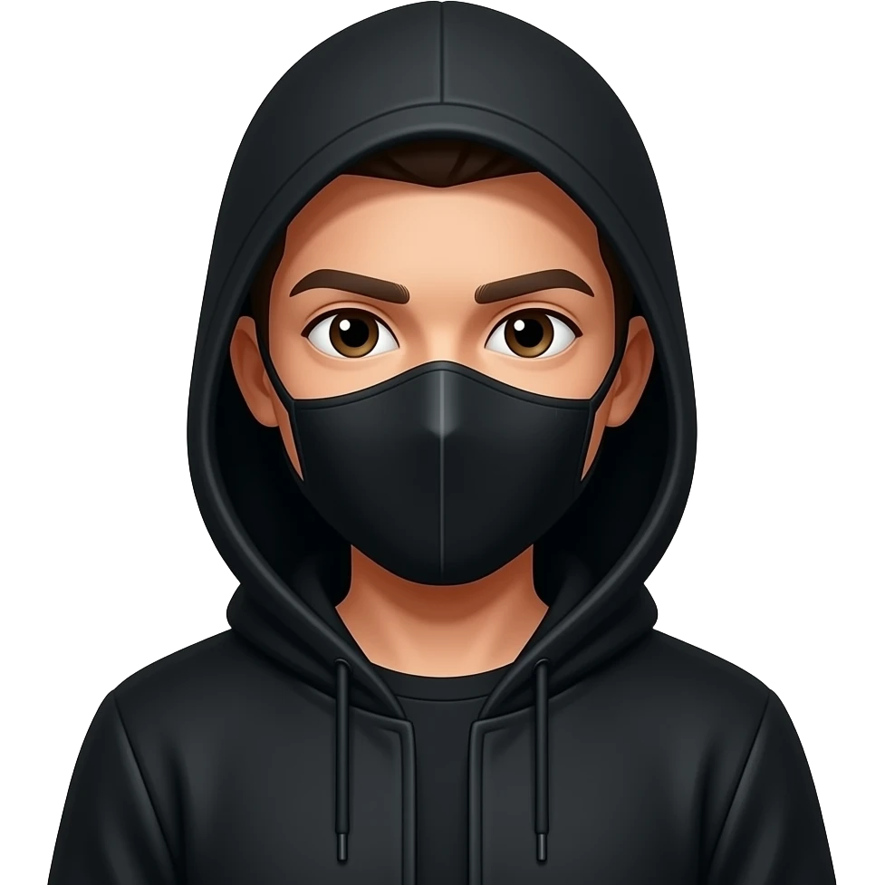 Someone wearing a mask wearing all black even the mask emoji