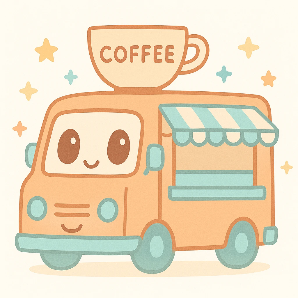 an orange coffee truck, cute cartoon style emoji