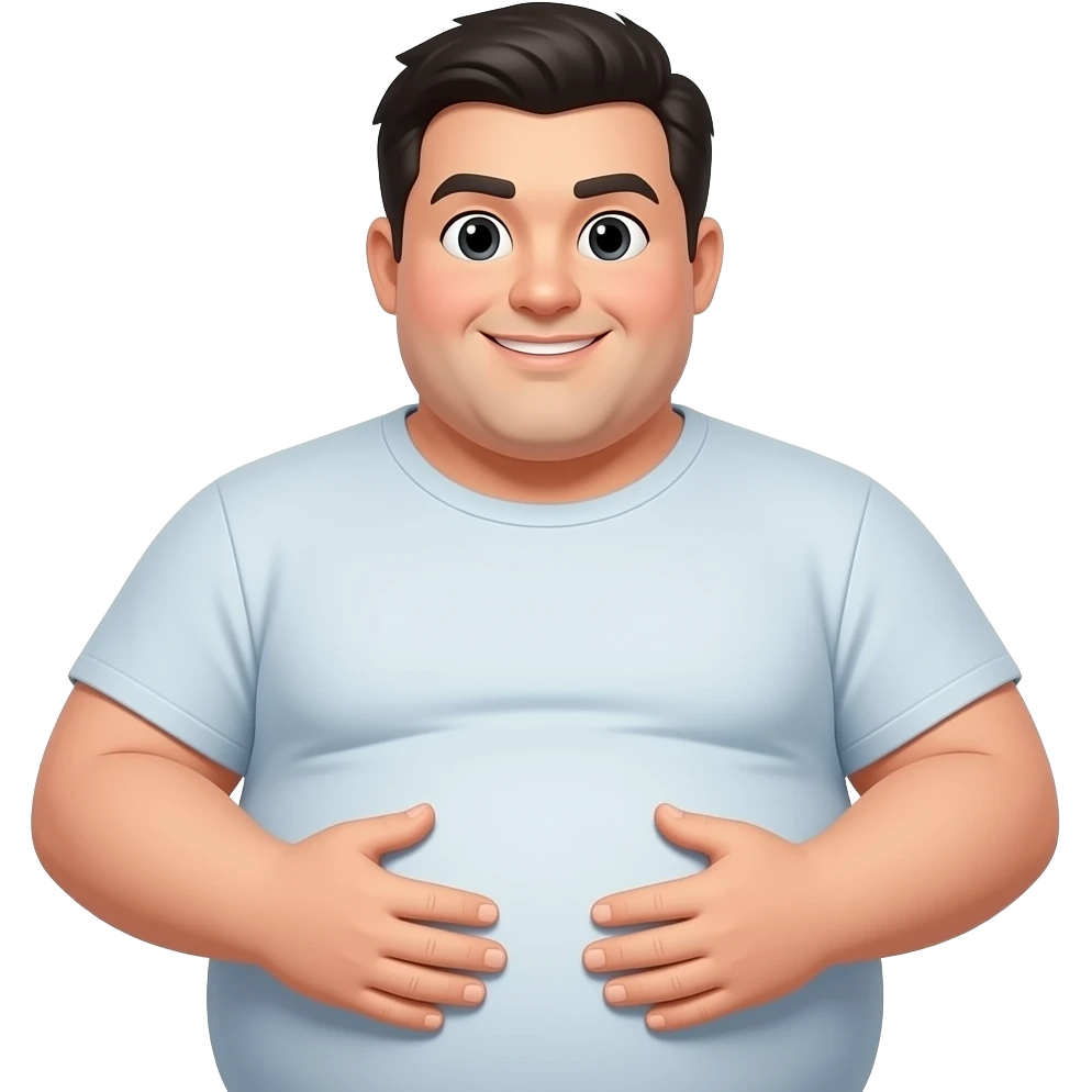 Fat man that shows his stomach with black hair emoji