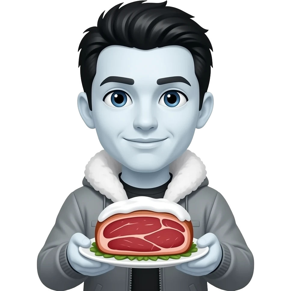 black hair snow white holding a meatloaf emoji