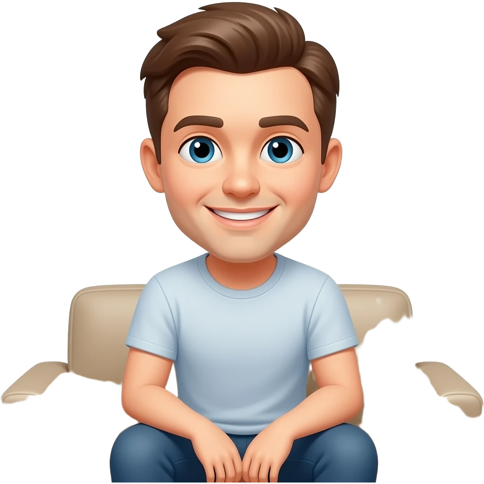 A white guy sitting on a couch and not smiling emoji