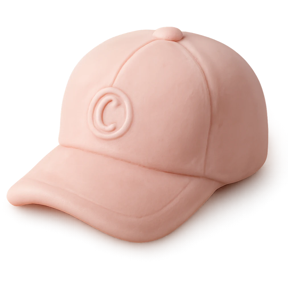 Remove the background, keep only the pastel pink cute women's summer cap with a stylish branded logo, no eyes or mouth, in fondant cake art style with transparent background. emoji