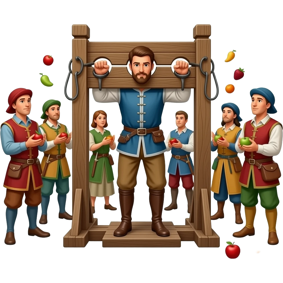 can you generate a person in the stocks/otherwise known as the pillory – the olden day punishment where people had fruit thrown at them emoji