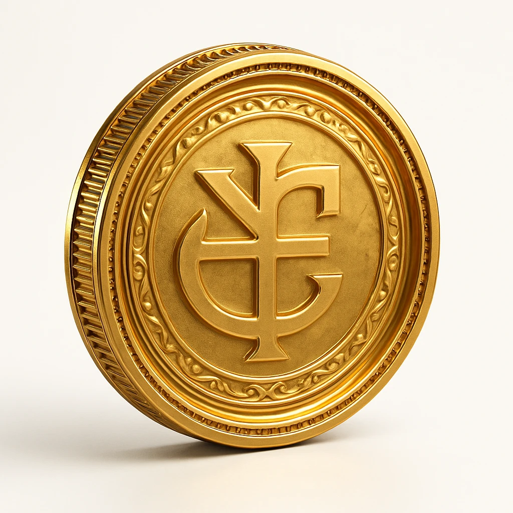 a gold coin, embossed emoji