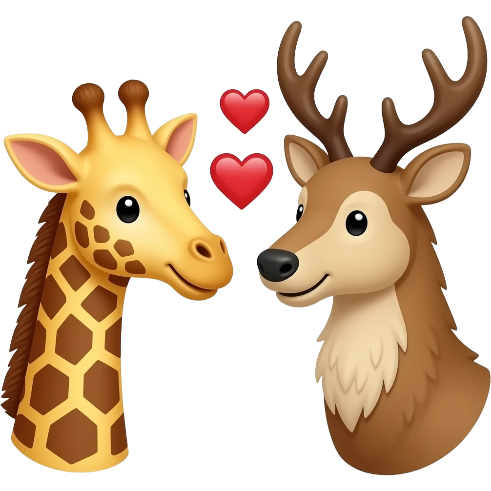 Einfacher Giraffenkopf und Elchkopf lächeln sich zu mit herzchen emoji