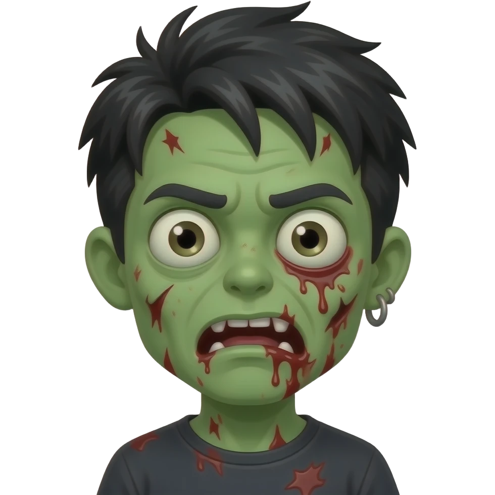 Green Zombie bloody cheeks with emo hair emoji