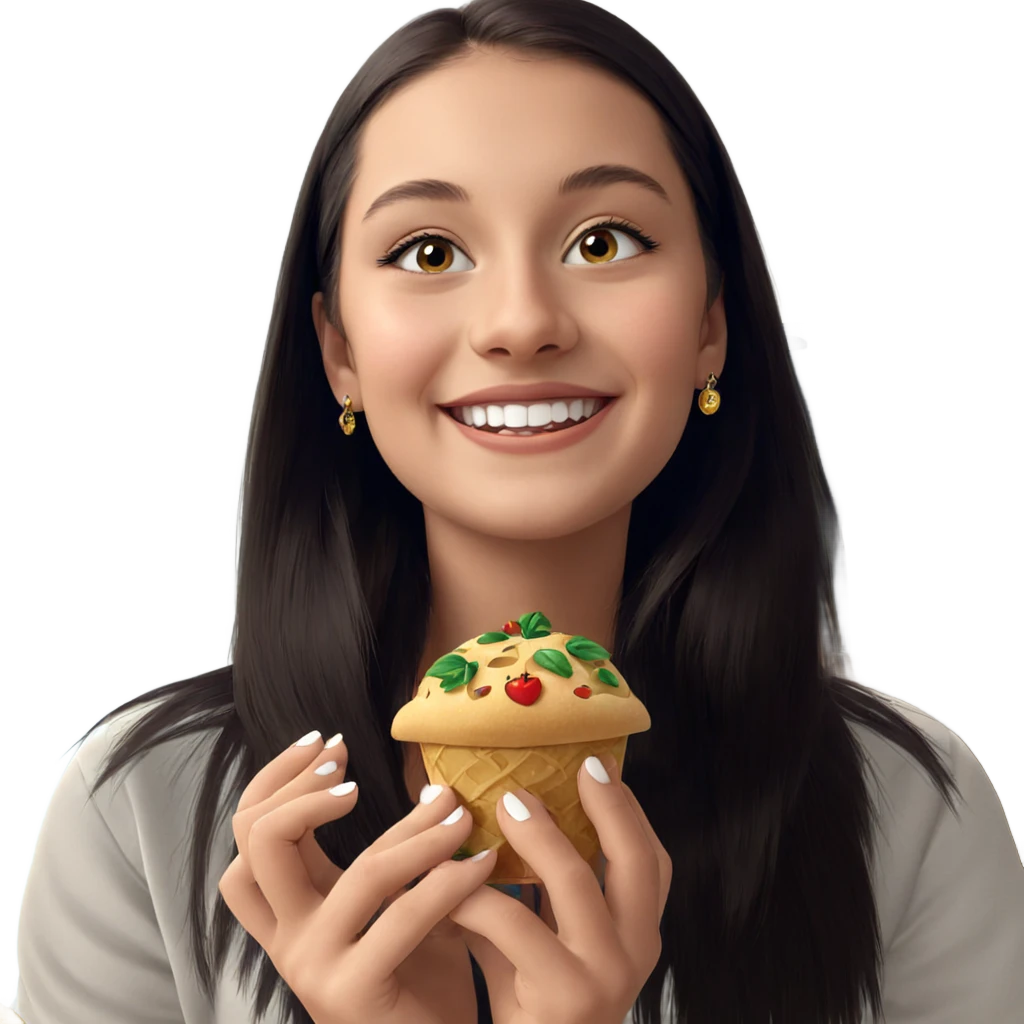 girl smiling with jewelry and food emoji