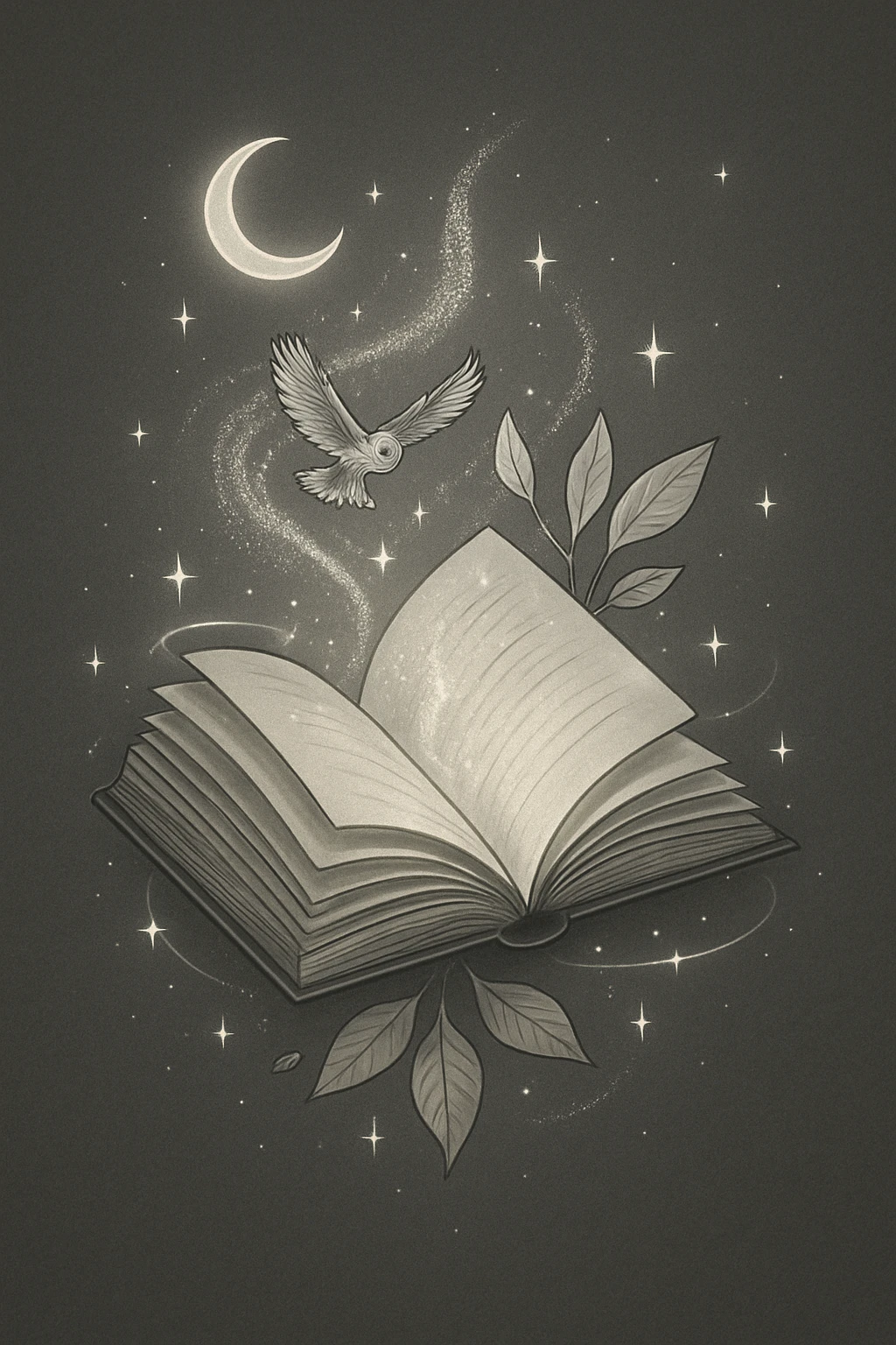 Create a simple but detailed illustration of an open magical book with shadows and highlights. Add magic energy or sparkles emanating from the book, with a glowing magical effect. The style should be clean and minimalistic line-art with well-developed shadows and highlights, inspired by the reference image. emoji