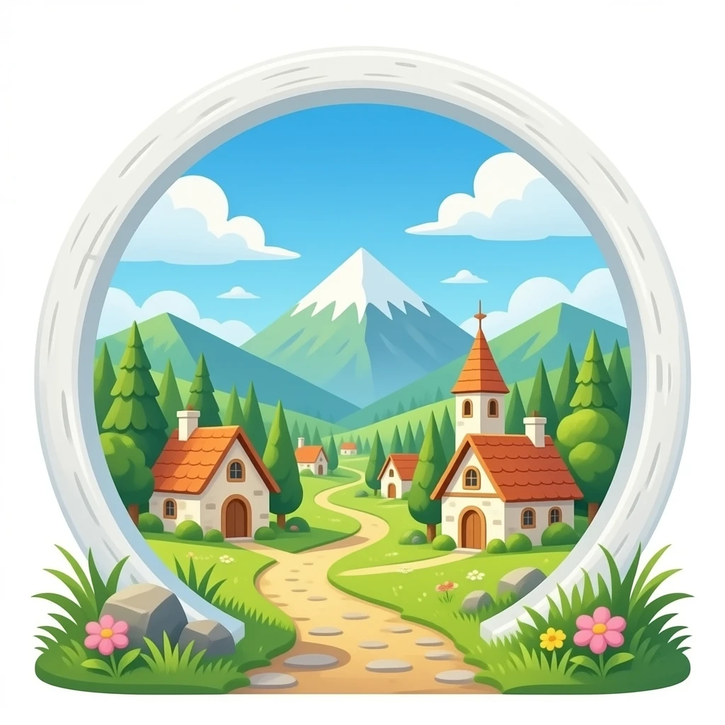 a magical portal with a village emoji