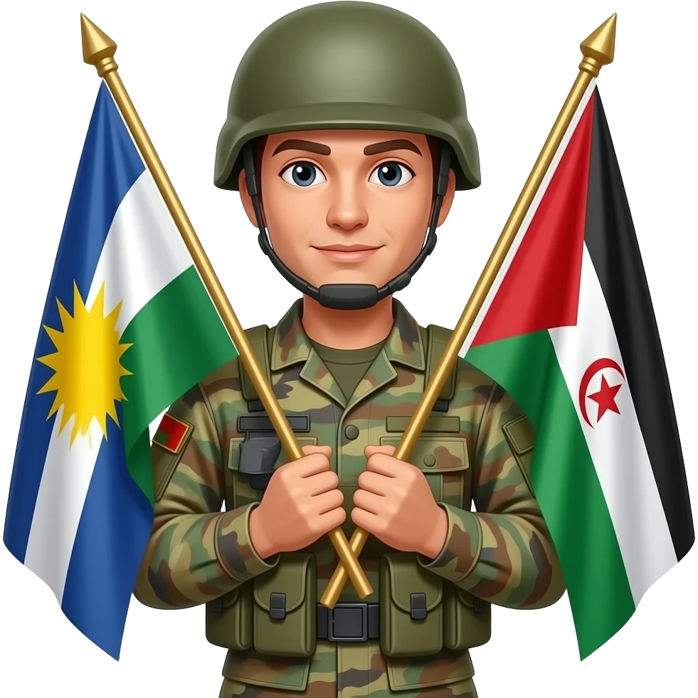 Make a soldier holding a Kurd, Kosovo, Palestinian and Western Sahara flags emoji