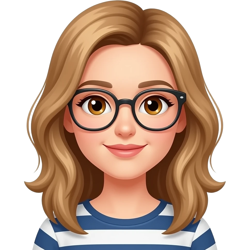 Also sie hat goldbraune Haare. Schulter lang. Stufen Schnitt. Sie hat eine süße Brille aesthetic. Sie hat Haselnussbraune Augen. emoji