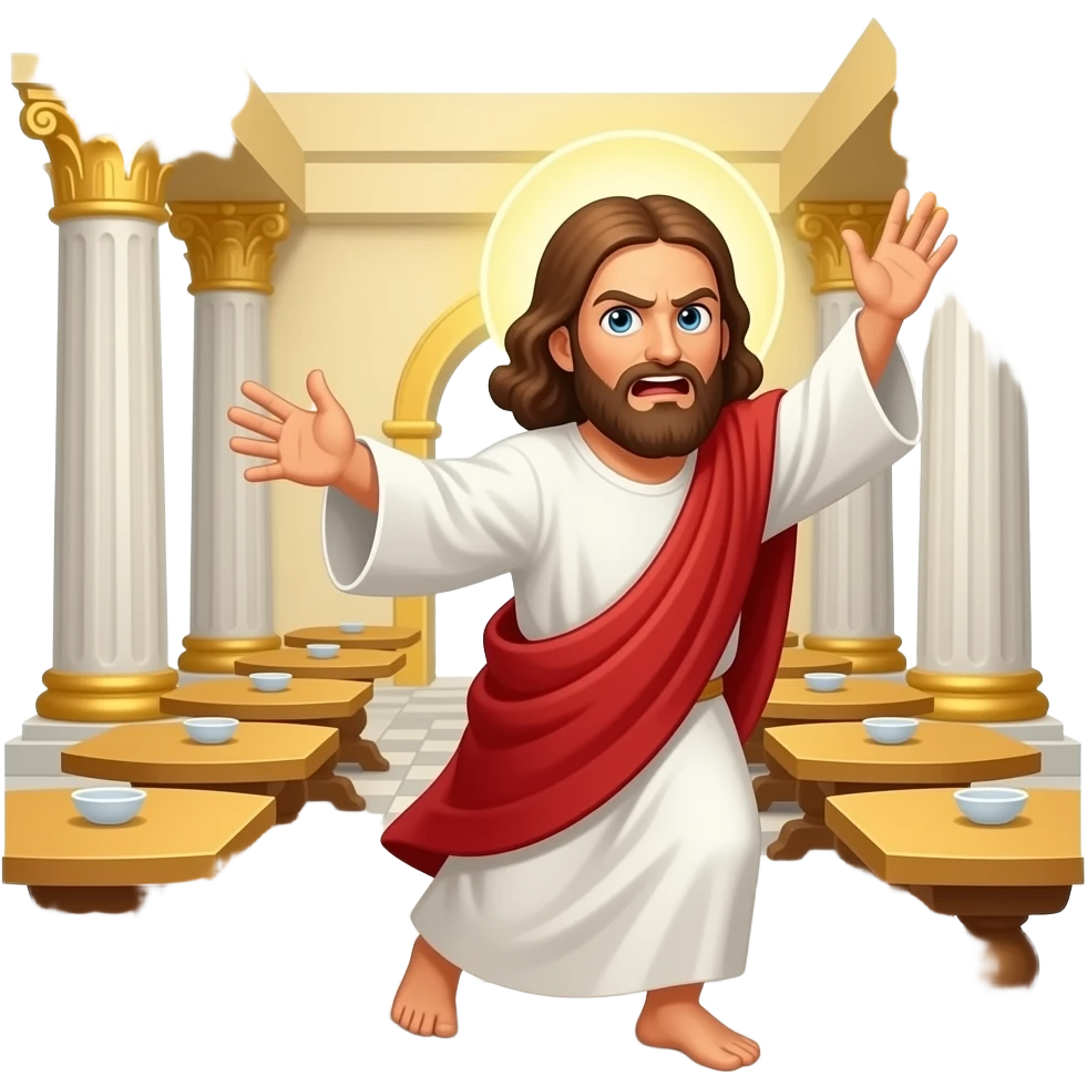Jesus extremely mad  throwing tables inside the temple emoji