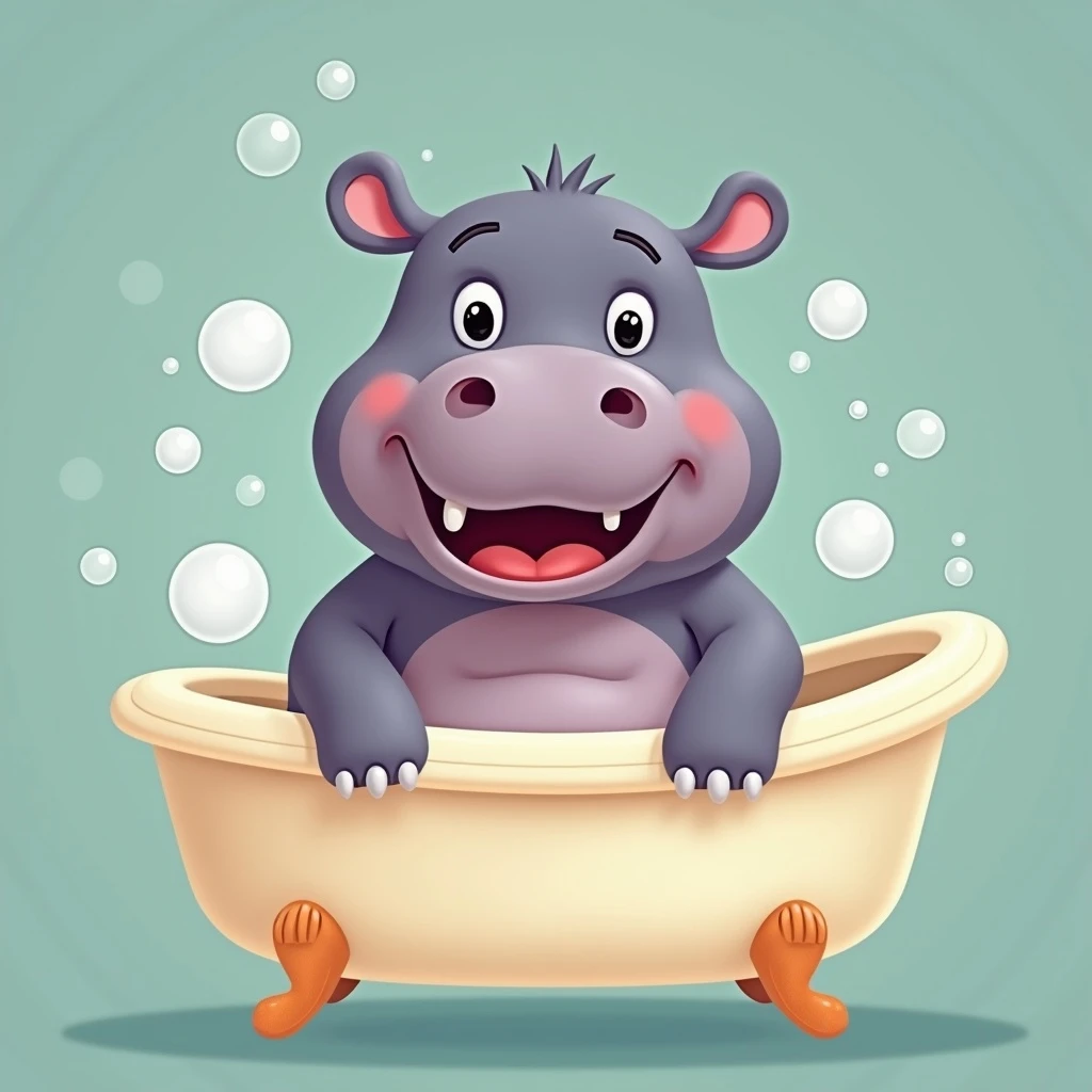 happy hippo with bubbles in bathtub emoji
