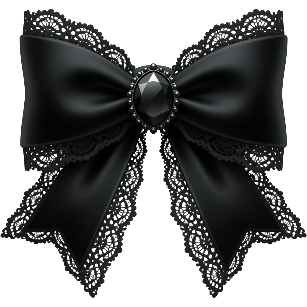 3D emoji gothic bow, black velvet, black filigree, black lace trim, black gem, elegant emoji